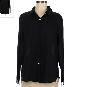 NWT Black OMSJ Button Down Collared Shirt Blouse Women's Medium M Neutral New